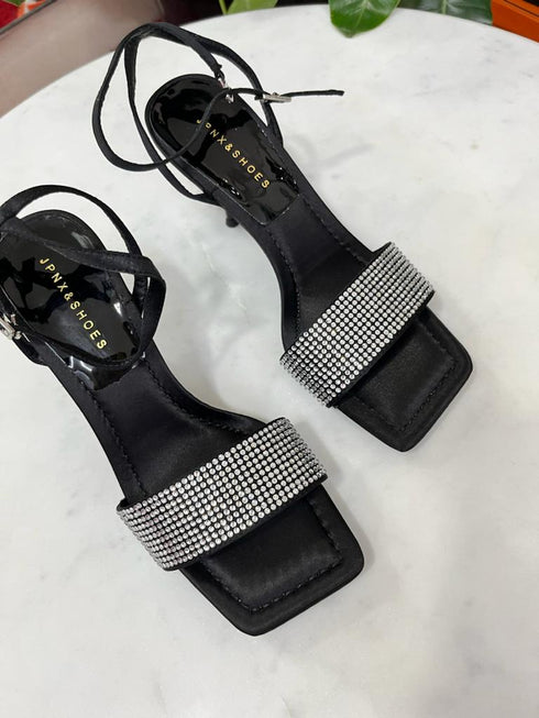 Ankle Buckle Strap Rhinestones Embedded Heels